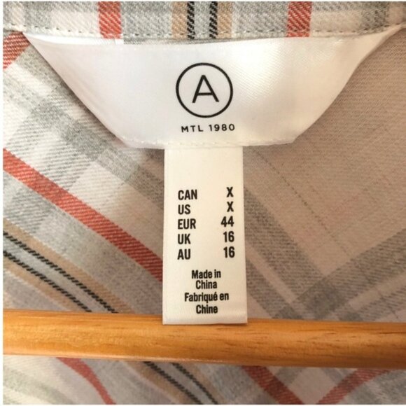 Addition Elle Plaid Button Up Shirt Size X Gray Peach and Orange Red - Picture 8 of 11